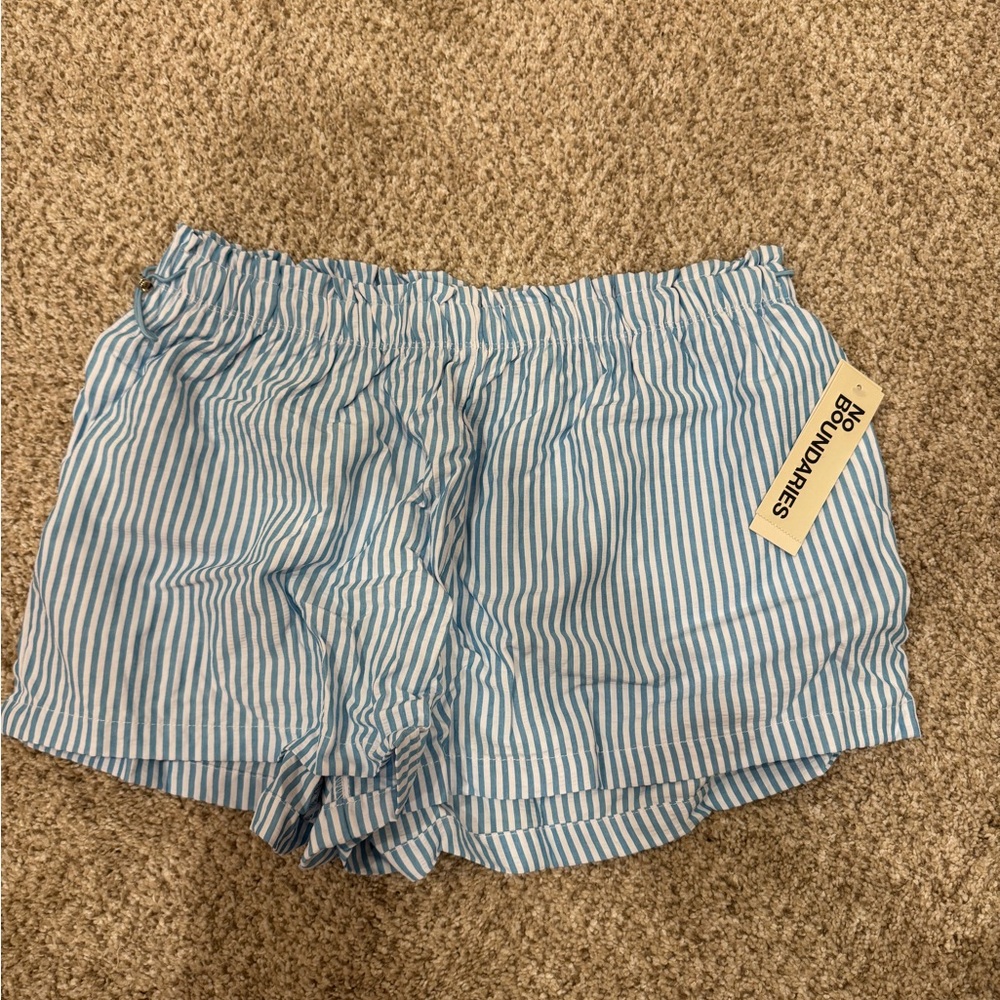 No Boundaries Blue Striped High Waist Women's Shorts